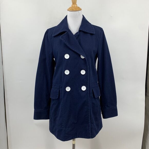 J Crew Peacoat Womens 4 Navy Double Breasted Heavyweight Cotton Twill Jacket - Picture 2 of 14